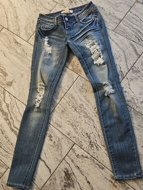 Almost Famous Premium Distressed Blue Women's Skinny Jeans